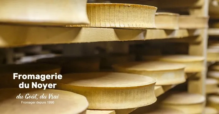 Photo de fromages en cours d'affinage dans la cave de la Fromagerie du Noyer.