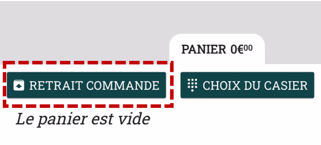Image montrant le bouton de retrait de commande sur l'interface d'un distributeur automatique MonCasierFrais.fr